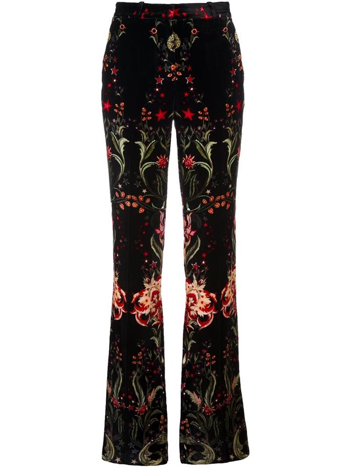 Roberto Cavalli Printed Flared Trousers, Women's, Size: 42, Black, Viscose/cotton/silk