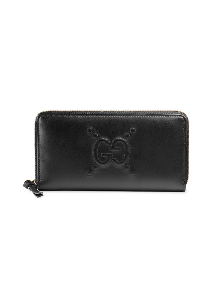 Gucci Embossed Gg Zip Around Wallet - Black