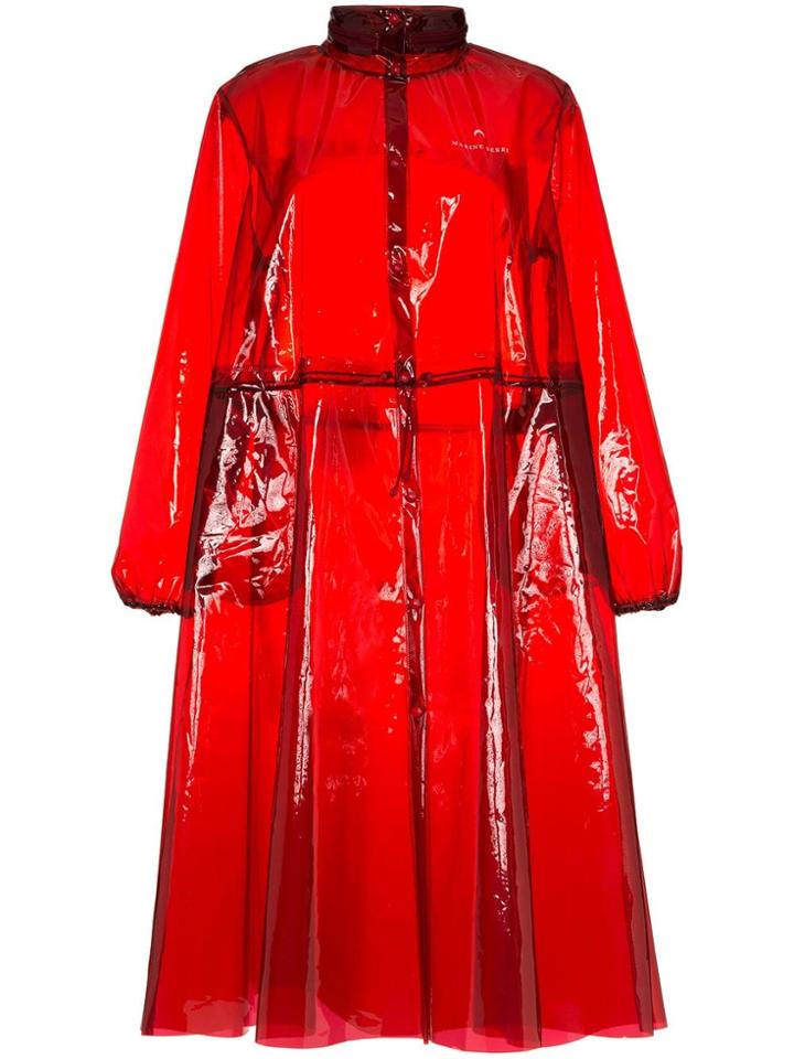 Marine Serre Logo Print Hooded Pvc Rain Coat - Red