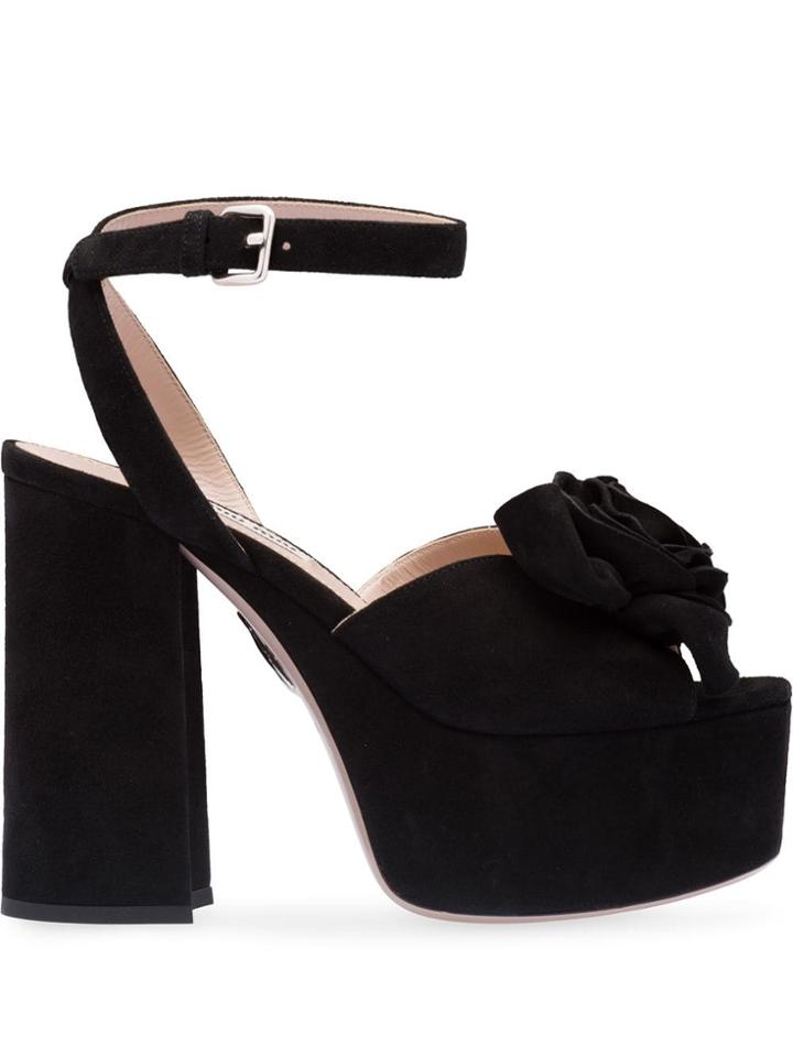 Miu Miu Rose Embellished Sandals - Black
