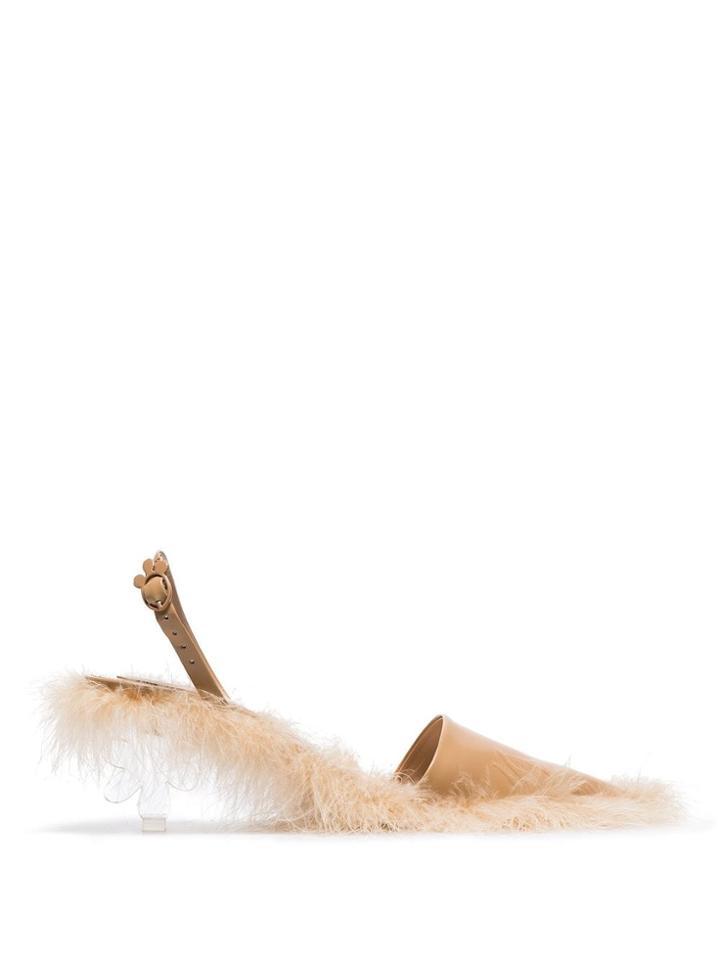 Simone Rocha 55 Feather Slingback Pumps - Neutrals