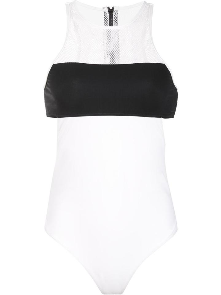 T By Alexander Wang Mesh Panelled Swimsuit, Women's, Size: Large, White, Polyamide/spandex/elastane