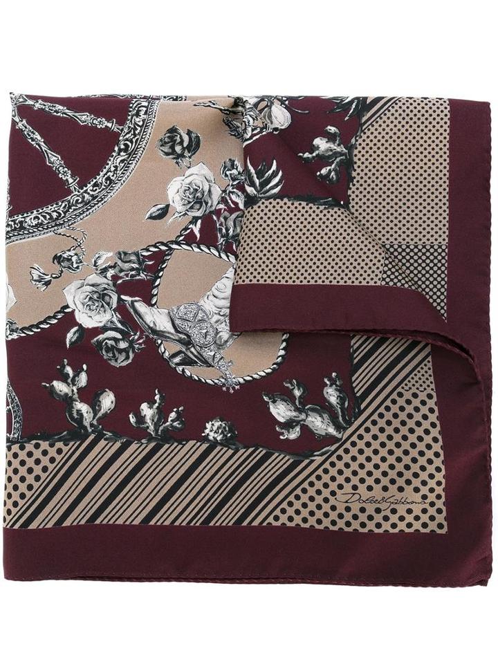 Dolce & Gabbana Cart Wheel Print Neck Scarf, Men's, Red, Silk