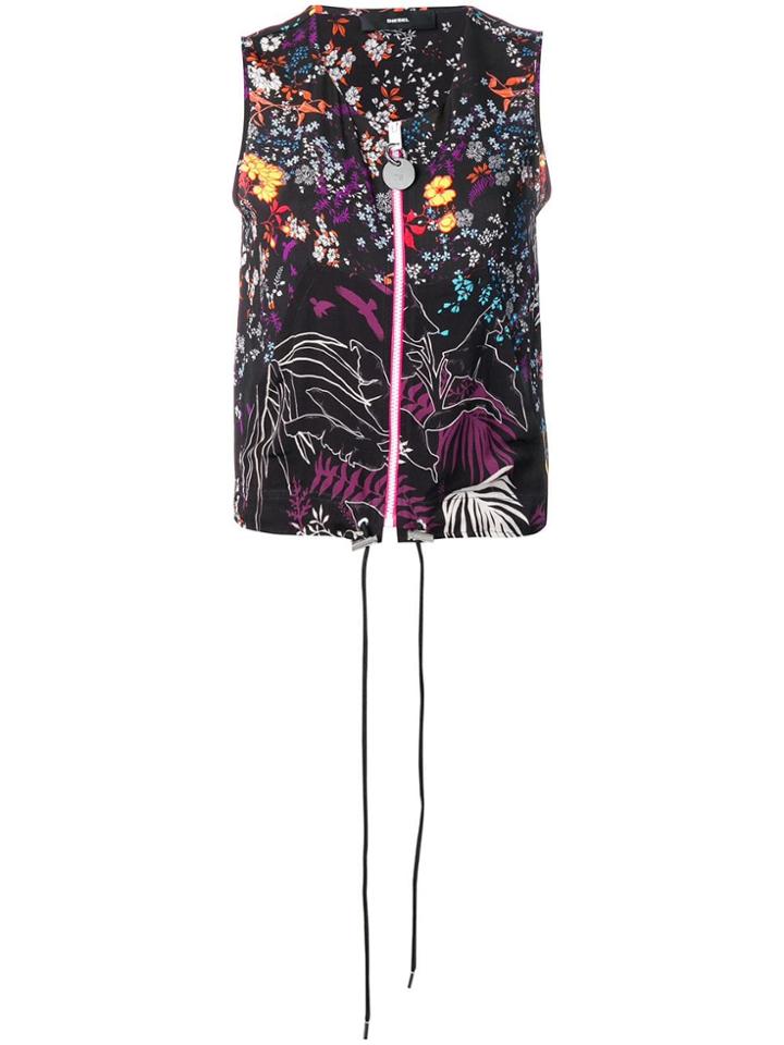 Diesel Floral Zip-up Vest - Black