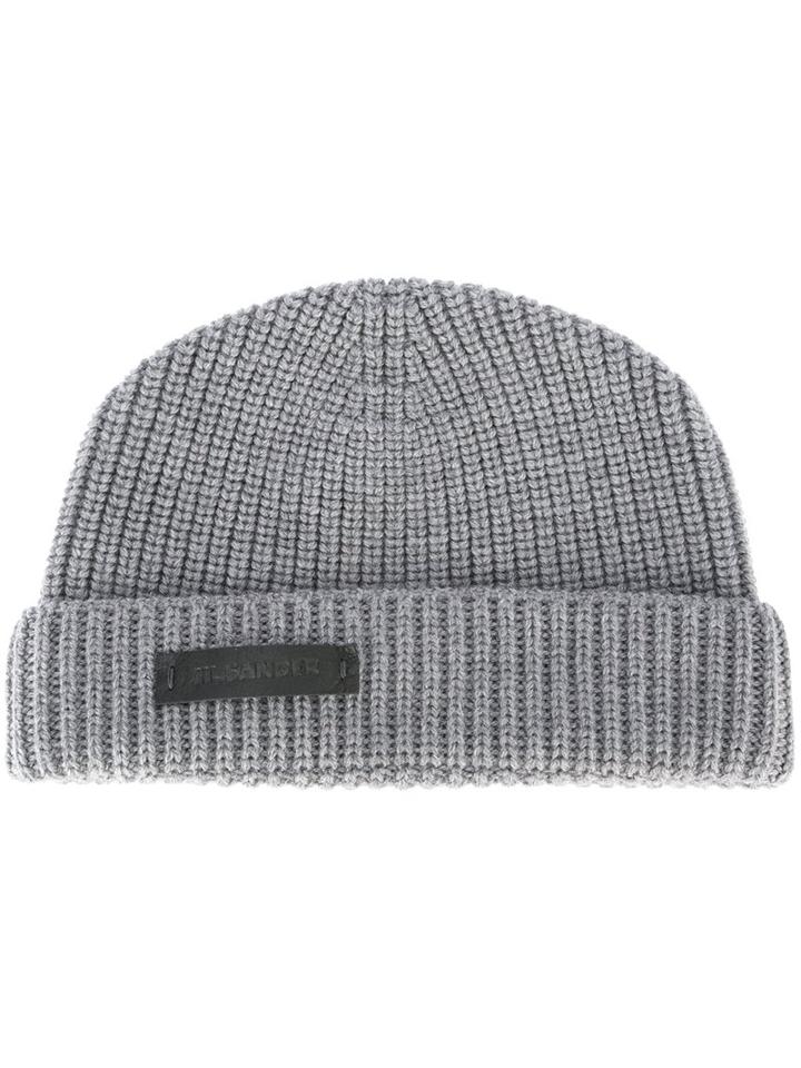 Jil Sander Ribbed Beanie, Men's, Grey, Lamb Skin/wool