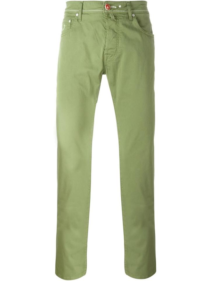 Jacob Cohen Straight Leg Trousers, Men's, Size: 37, Green, Cotton/spandex/elastane
