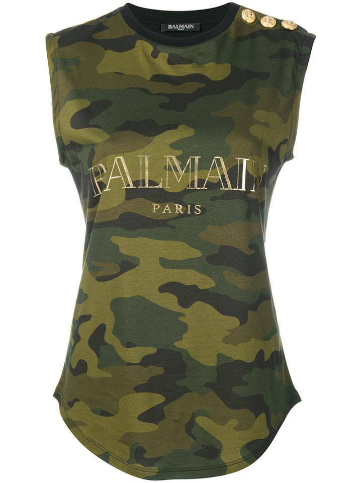 Balmain Logo Print Top - Grey