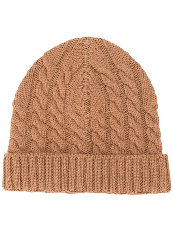 Eleventy Cable Knit Beanie - Brown