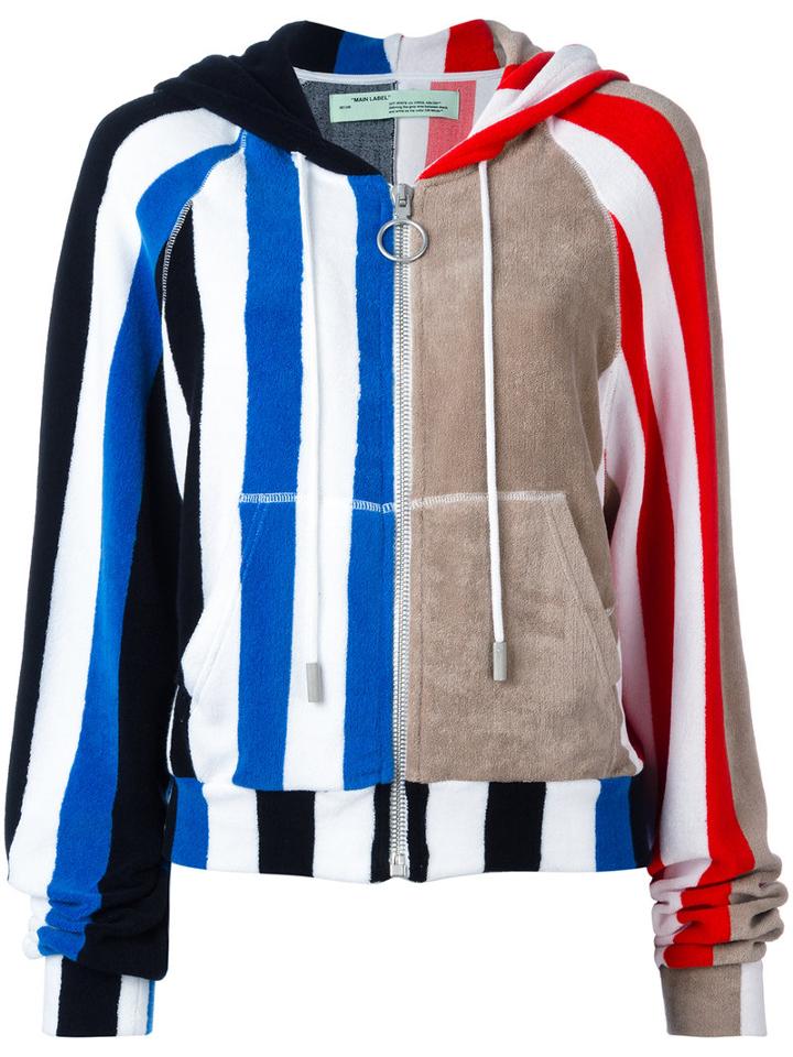 Off-white - Stripe Panel Hoodie - Women - Cotton - S, Women's, Blue, Cotton