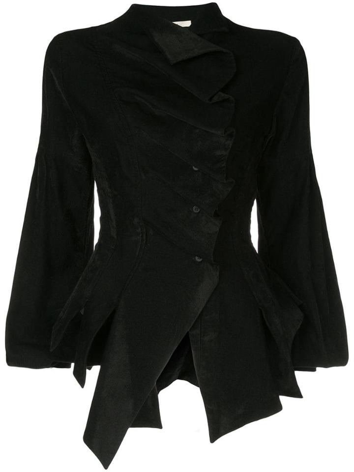 Aganovich Front Ruffles Asymmetric Shirt - Black