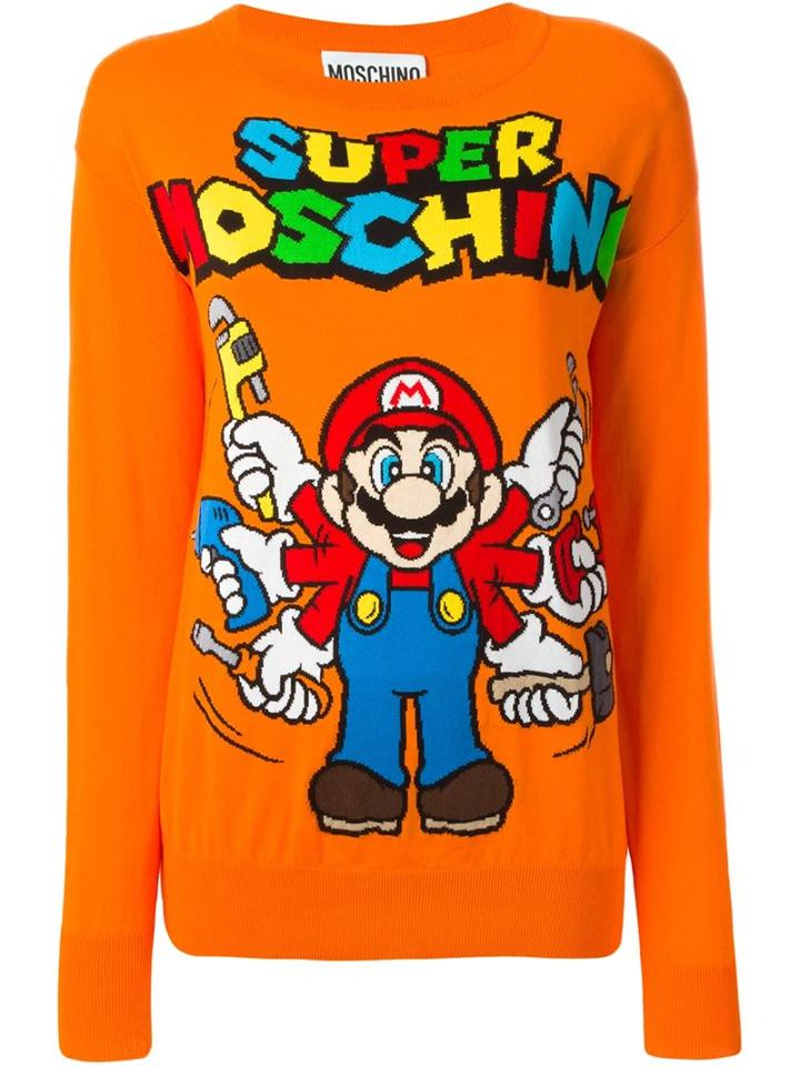 Moschino 'super Moschino' Intarsia Sweater, Women's, Size: Medium, Yellow/orange, Cotton