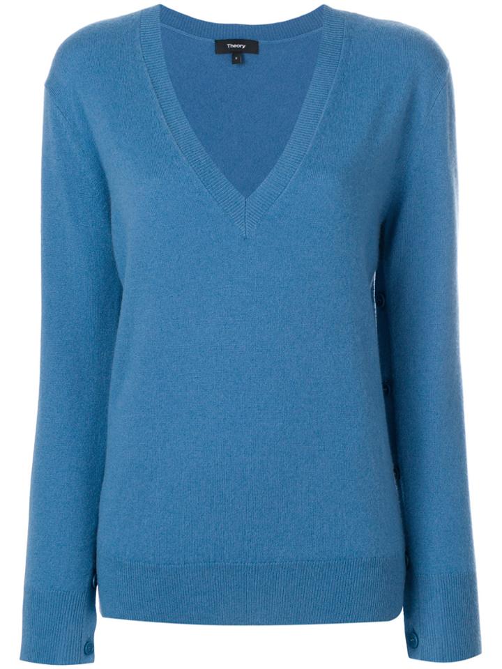 Theory Button-sleeve Cashmere Jumper - Blue