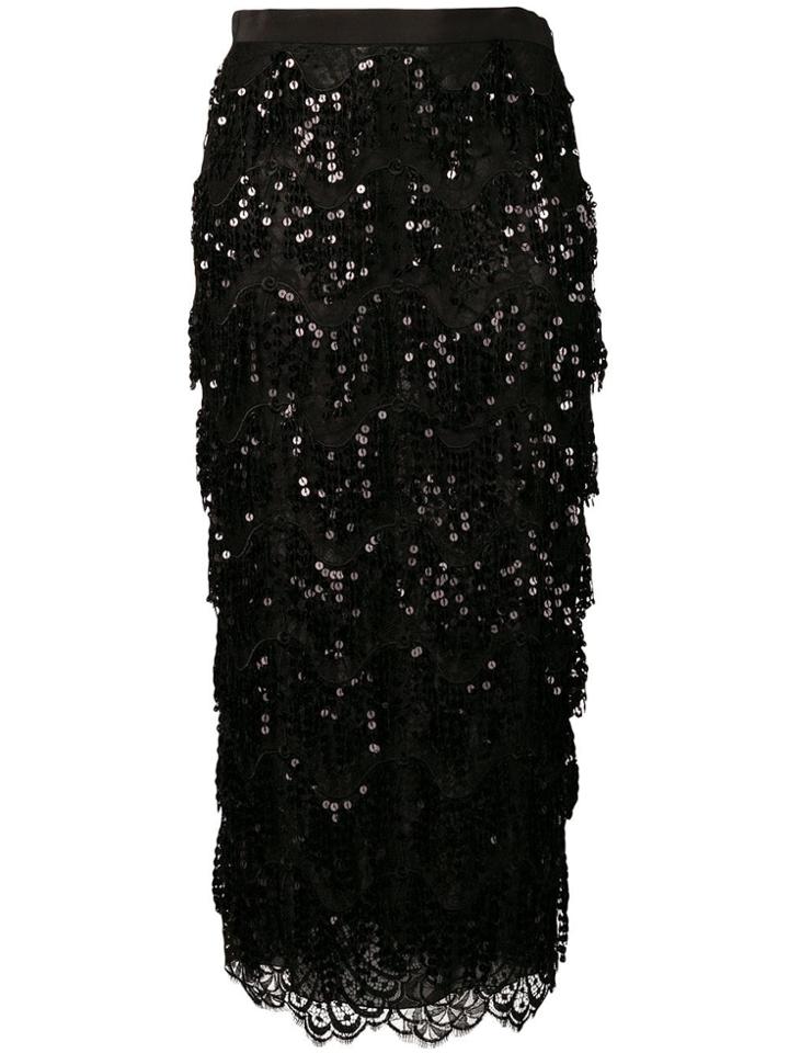 Alessandra Rich Sequin Embroidered Skirt - Black