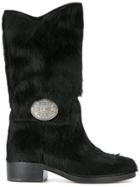 Chanel Vintage Cc Plaque Boots - Black