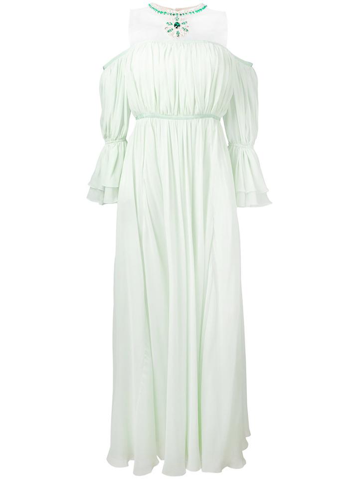Giambattista Valli - Peasant Sleeve Necklace Dress - Women - Silk/cotton/polyamide/viscose - 38, Green, Silk/cotton/polyamide/viscose