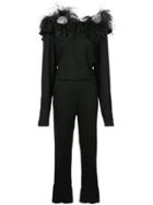 Johanna Ortiz Embellished Feather Shoulder Jumpsuit - Black