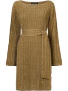 Vanessa Seward Ribbed Tie Waist Dress, Women's, Size: 40, Grey, Polyester/viscose/polyacrylic