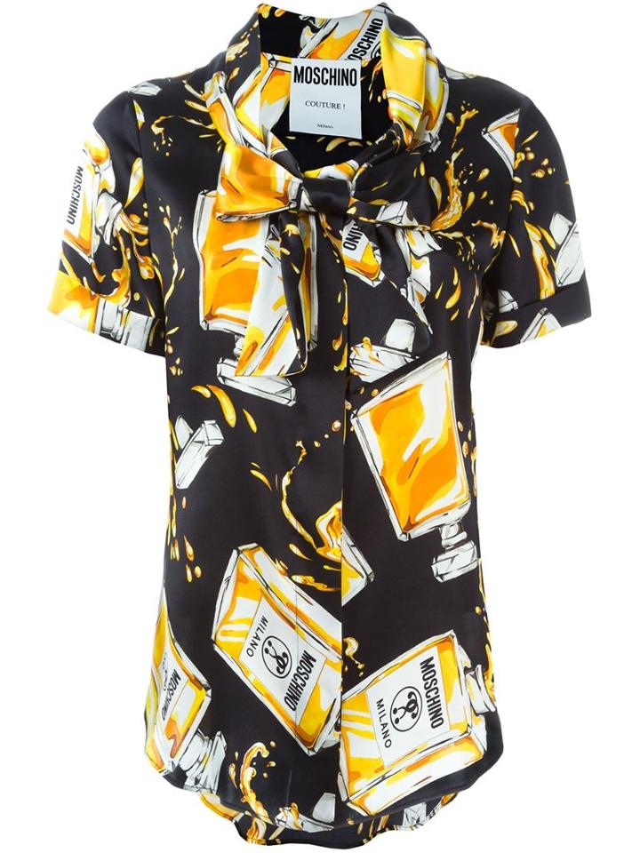 Moschino Perfume Print Blouse, Women's, Size: 38, Black, Silk/rayon/spandex/elastane