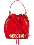 Moschino Logo Bucket Tote, Women's, Red, Leather/nylon