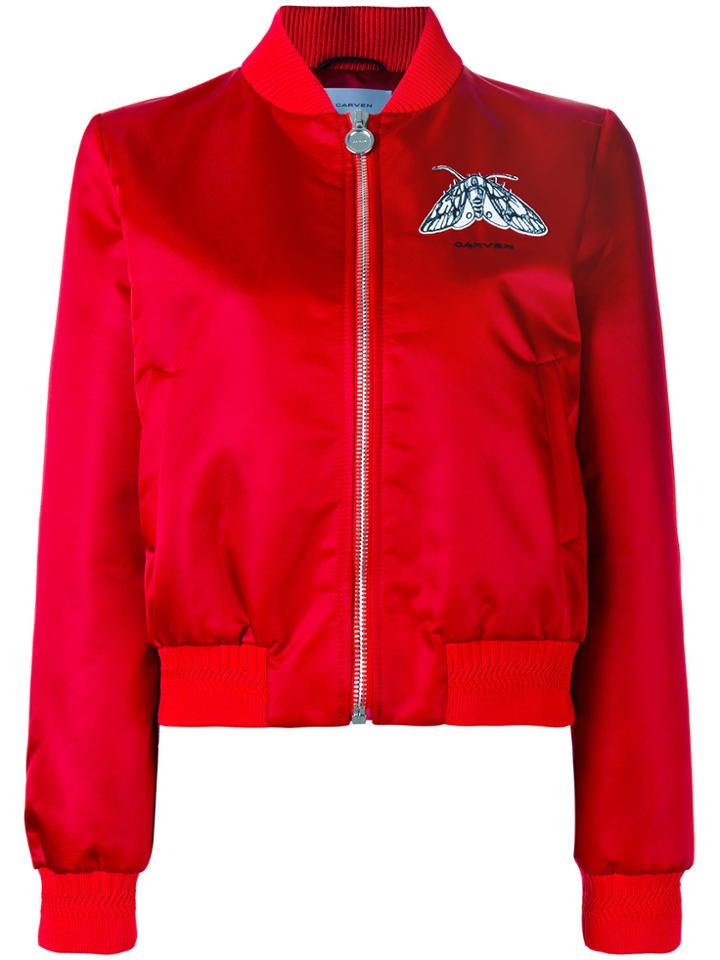 Carven Embroidered Satin Bomber Jacket