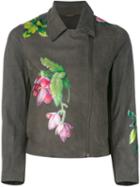Blumarine - Floral Print Biker Jacket - Women - Sheep Skin/shearling/polyester/polyurethane - 40, Green, Sheep Skin/shearling/polyester/polyurethane
