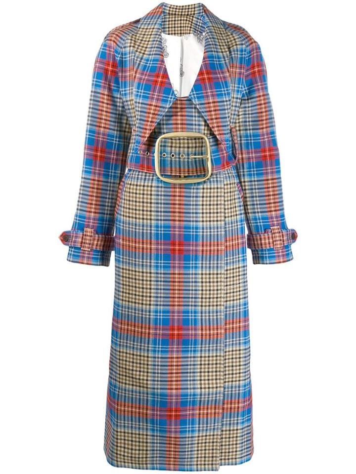 Charles Jeffrey Loverboy Tartan Shepherd Trench Coat - Blue