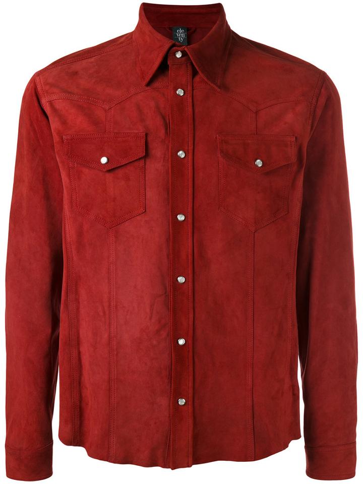 Eleventy Buttoned Shirt, Men's, Size: 52, Red, Suede