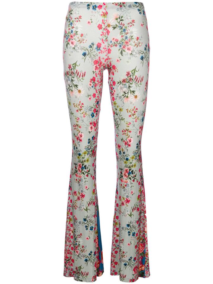 Black Coral Floral Print Flared Trousers - Multicolour
