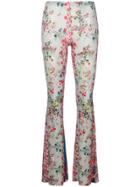 Black Coral Floral Print Flared Trousers - Multicolour