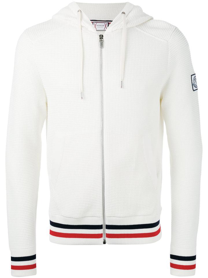 Moncler Gamme Bleu Cappuccio Tricot Zip Hoodie, Men's, Size: Small, White, Cotton