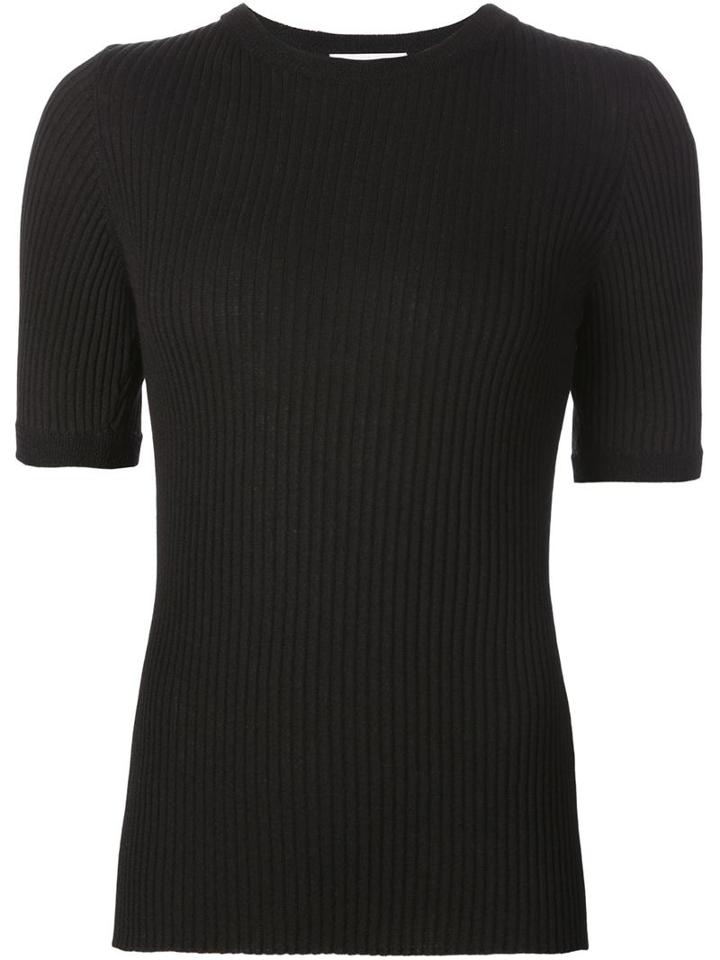 Beau Souci Ribbed Short Sleeve Sweater, Women's, Size: Large, Black, Cashmere/merino