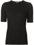 Beau Souci Ribbed Short Sleeve Sweater, Women's, Size: Large, Black, Cashmere/merino