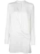 Dkny Draped Front Satin Blouse, Women's, Size: Medium, White, Viscose/silk/spandex/elastane