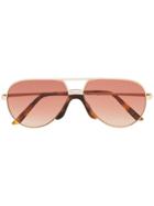 Gucci Eyewear Gold Gg0432s 002 Aviator Metal Sunglasses - Brown