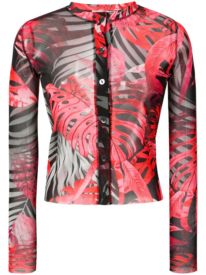 Fuzzi Sheer Palm Print Blouse - Red