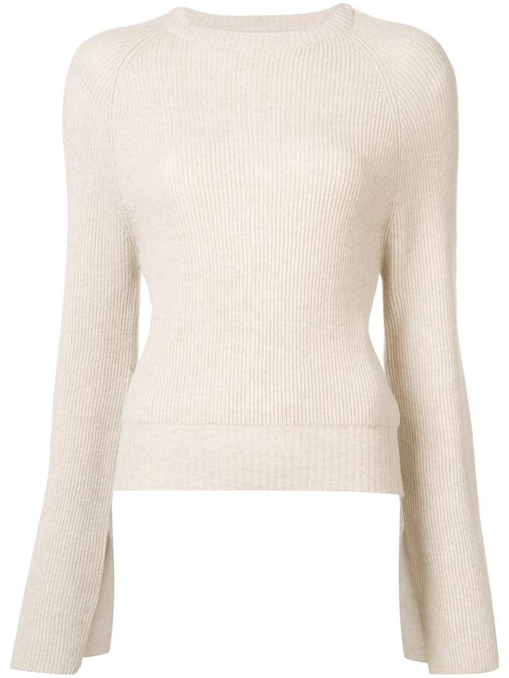 Ryan Roche - Flared Sleeves Ribbed Jumper - Women - Cashmere - L, Nude/neutrals, Cashmere