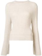 Ryan Roche - Flared Sleeves Ribbed Jumper - Women - Cashmere - L, Nude/neutrals, Cashmere