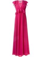 Msgm Ruffled V-neck Dress, Women's, Size: 42, Pink/purple, Polyester