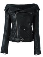 Faith Connexion Boat Collar Biker Jacket, Women's, Size: 40, Black, Lamb Skin/polyester/cotton