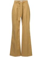 Liya High Waist Flared Cuff Trousers - Brown