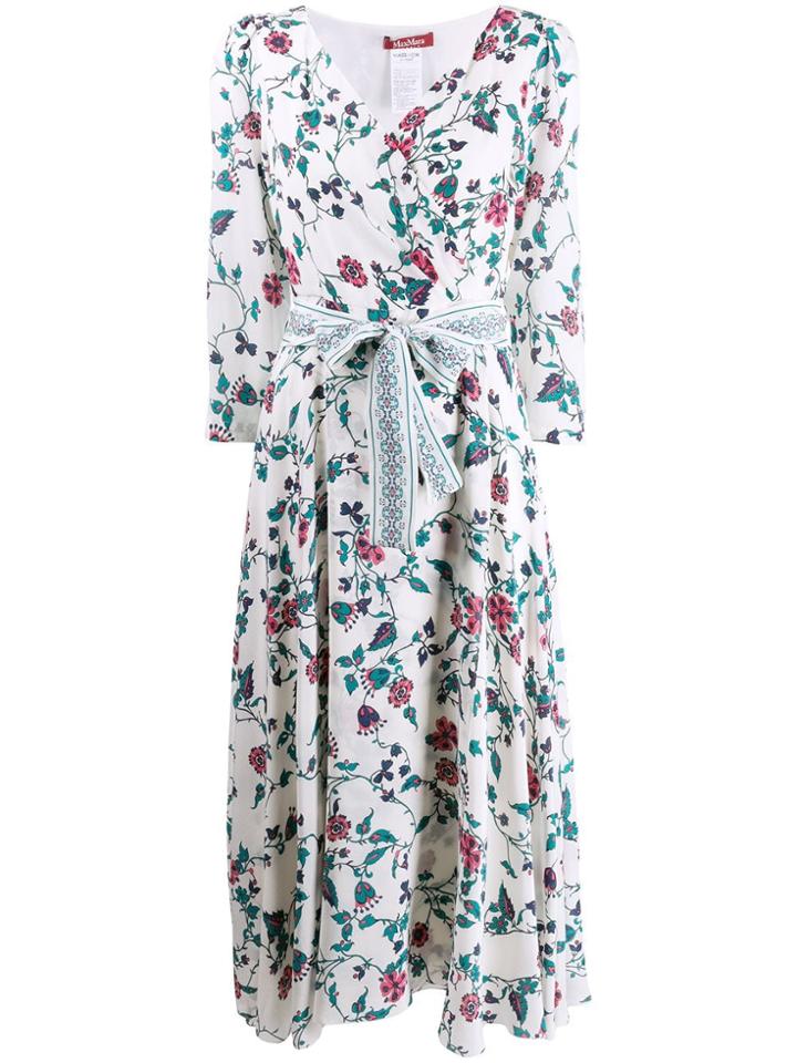 Max Mara Floral Print Wrap Dress - White