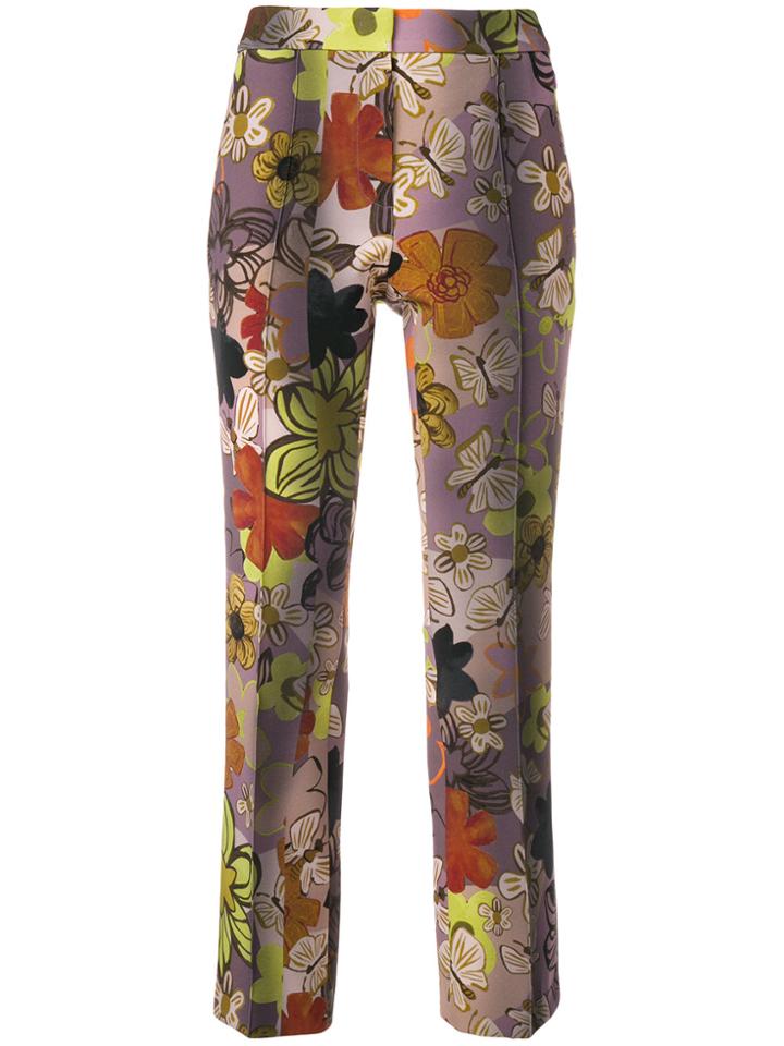 Luisa Cerano Floral Print Cropped Trousers - Pink & Purple