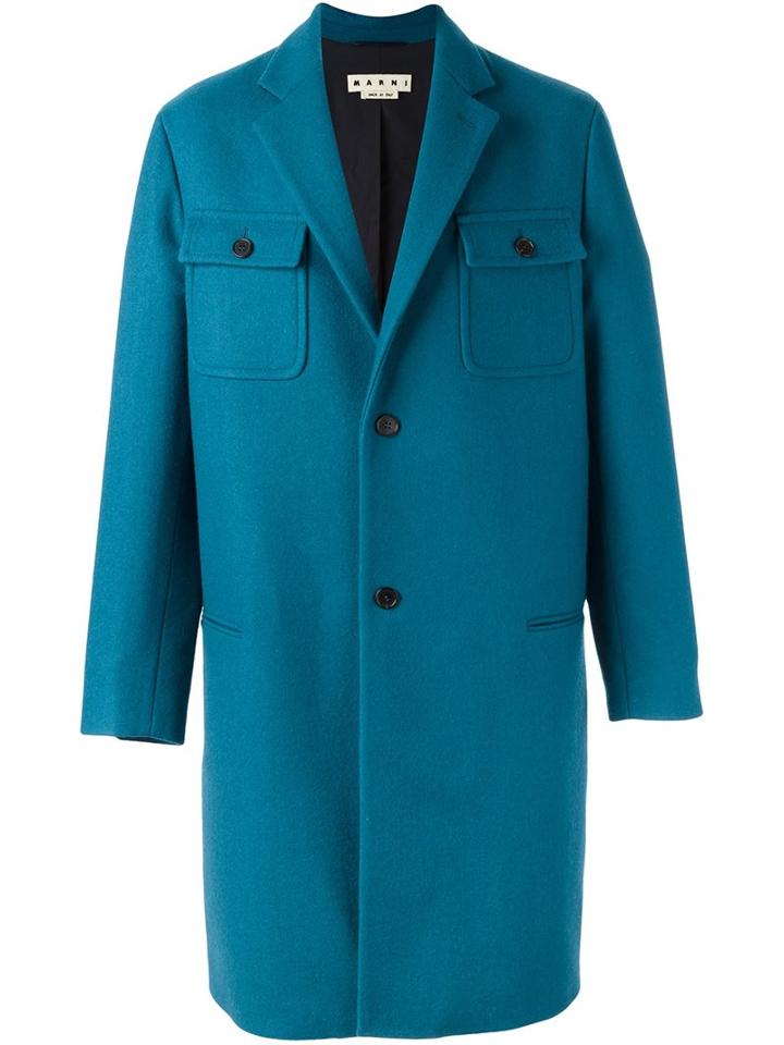Marni 'ciro' Coat, Men's, Size: 50, Blue, Cotton/viscose/wool