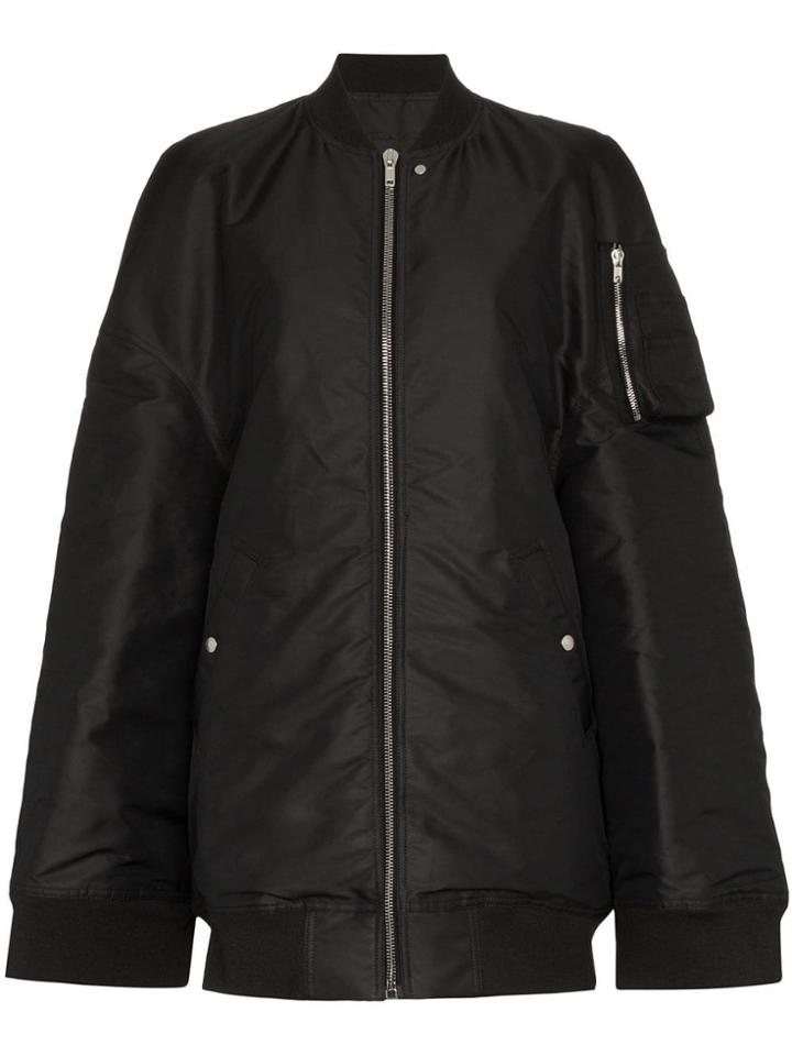 Rick Owens Oversized And Slit Sleeve Bomber Jacket - Black