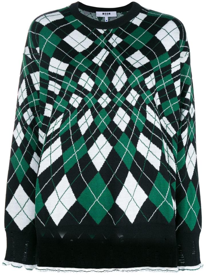 Msgm Rhomb Pattern Sweater - Green