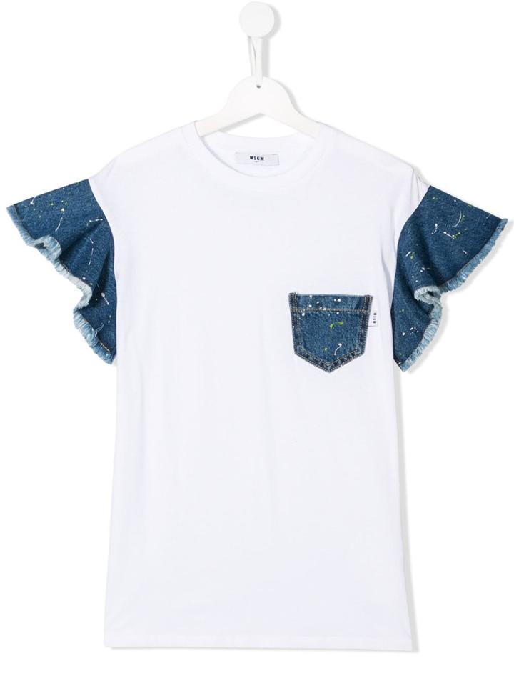 Msgm Kids Teen Denim Panel T-shirt - White