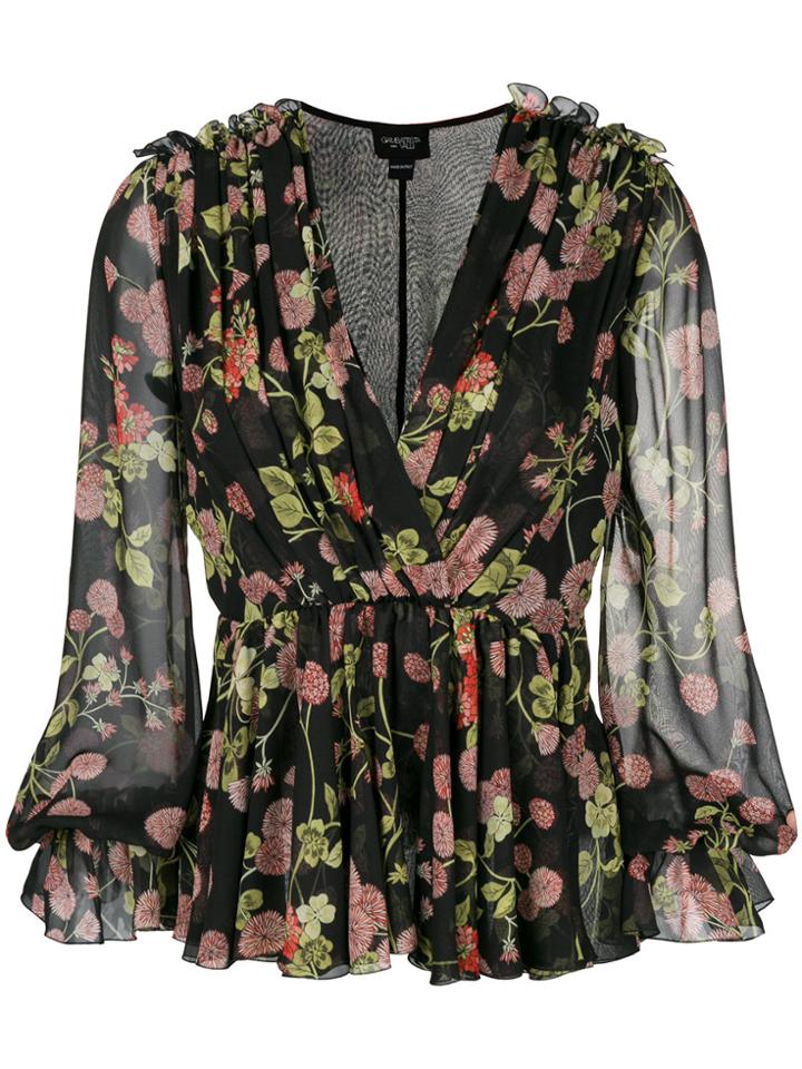 Giambattista Valli Floral Pleated Blouse - Black