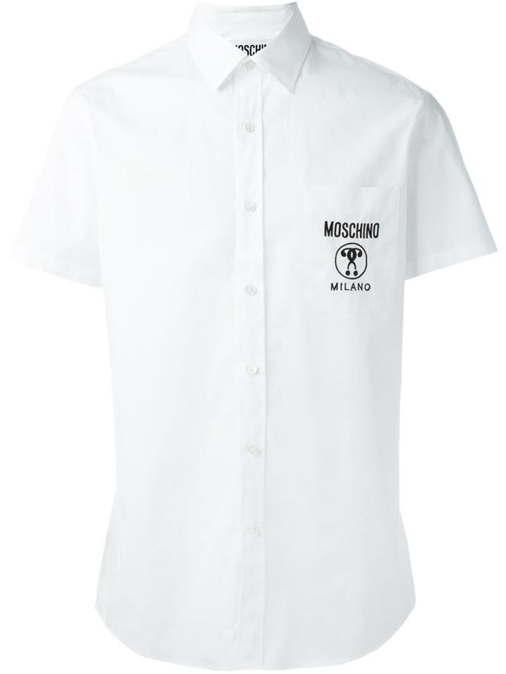 Moschino Embroidered Pocket Shirt, Men's, Size: 16, White, Cotton