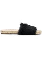 Solange Sandals Rabbit Fur Sliders - Black