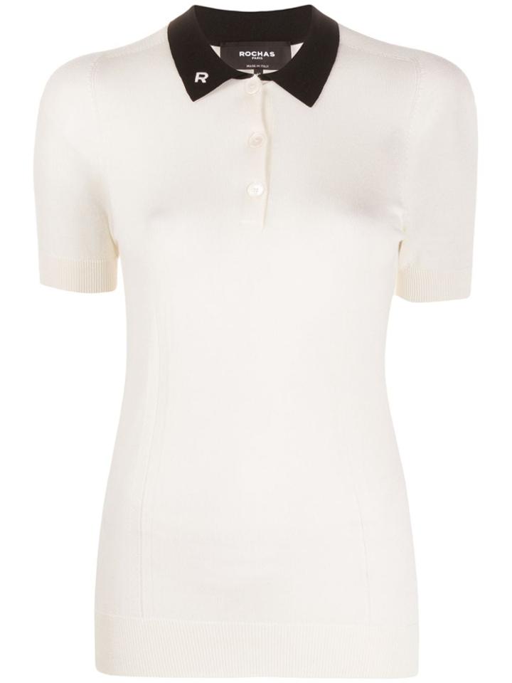 Rochas Contrasting Collar Kitted Polo Shirt - White